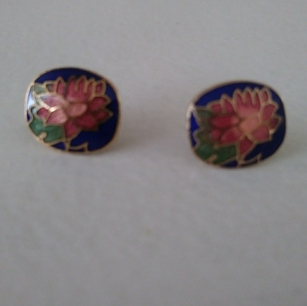 Vintage Cloisonne Pierced Earrings